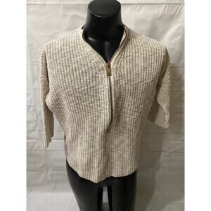 ABS Allen Schwartz Vanilla Marled Knit Cardigan Sweater Gold Zipper - Size Small